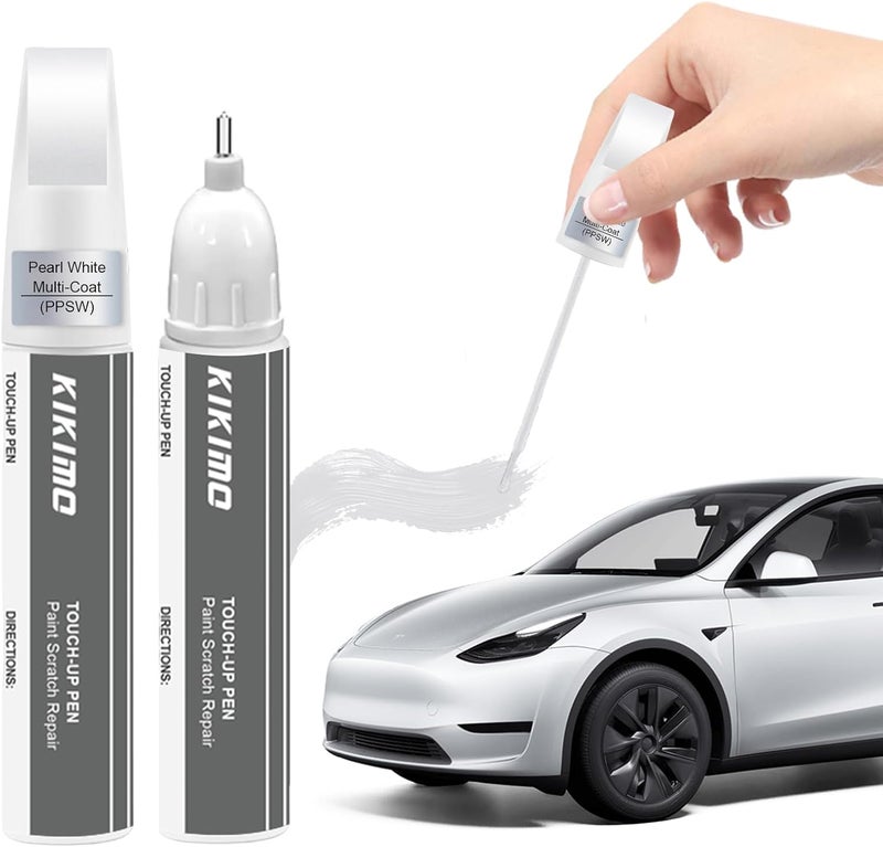 KIKIMO for Tesla Touch Up Paint(Pearl White Multi-Coat(PPSW)), Car Paint Repair Kit for Tesla Model Y/3/S/X, 2 In 1 Scratches Repair with Pen Tip and Brush, Color-Matched for Quick & Easy Fix - Image 1